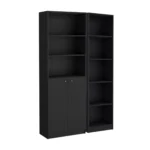 HMS 71 Black Five-Tier Oak Bookshelf Minimalist Design with Two Doors for Home Office Workshop or Living Room