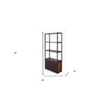 HMS Traditional Three-Tier Bookshelf in Brown and Black Metal Two-Door Book Storage for Home Office or Workshop Use – base
