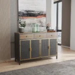 48" Wide 4-Door Modern Sideboard with 3 Top Drawers for Living Room Furniture Entryway Floor Cabinet Storage