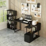 YQ FOREVER Modern Computer Desk With Bookshelves Metal Office Furniture Study Table Desk – side view