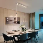 Modern Dimmable LED Crystal Pendant Light, 6-Light Chrome Chandelier with Bubble Glass Teardrop for Kitchen Island, Dining