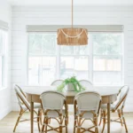 French Country Boho Chandelier, Rattan Hand Woven Drum Pendant Light with Wood Beads, Adjustable Coastal Pendant Lighting