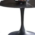 47 inch ceramic pedestal dining table in black with round ceramic top and metal base from Goldoma