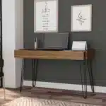 HMS 47" Simple Modern Design Brown and Black Computer Desk Adjustable Office Gaming Desk with Wooden and Metal Material