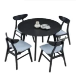 Black round dining table for 4 with wooden legs and MDF veneer top, perfect for small spaces
