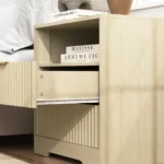 Nightstand with USB charging station and two drawers in wood finish by Goldoma