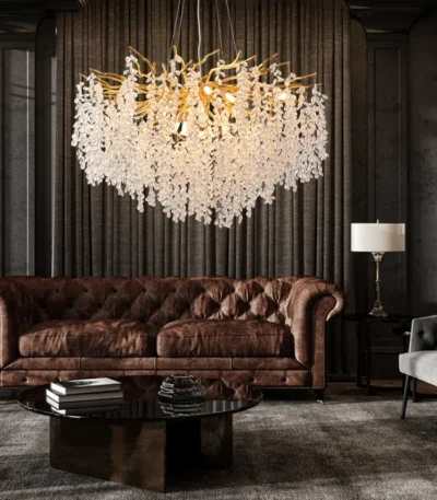 Chandelier for Dining Room Foyer Tree Branch Raindrop Chandelier Hanging Pendant Light Fixture Gold Crystal Chandelier