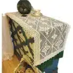 Crochet Cotton Linen Blend Table Runner, Retro Side Table Hollow Tablecloth, Lace Edge, Home Decor – angled view
