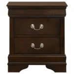 Cappuccino nightstand 2 drawer with warm wood finish and bail handles