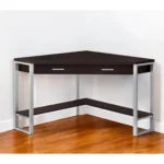 HMS 42" Taupe and Silver Corner Computer Desk Solid Wood Laptop Table for Bedroom Adjustable Cooling Extendable Office Desk