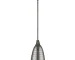 HMS contemporary bronze hanging light with ribbed pebbled glass shade in warm white, suspended over a wooden dining