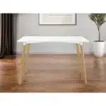 Goldoma 30" White and Natural Solid Wood Dining Table with Sintered Stone Top – side view