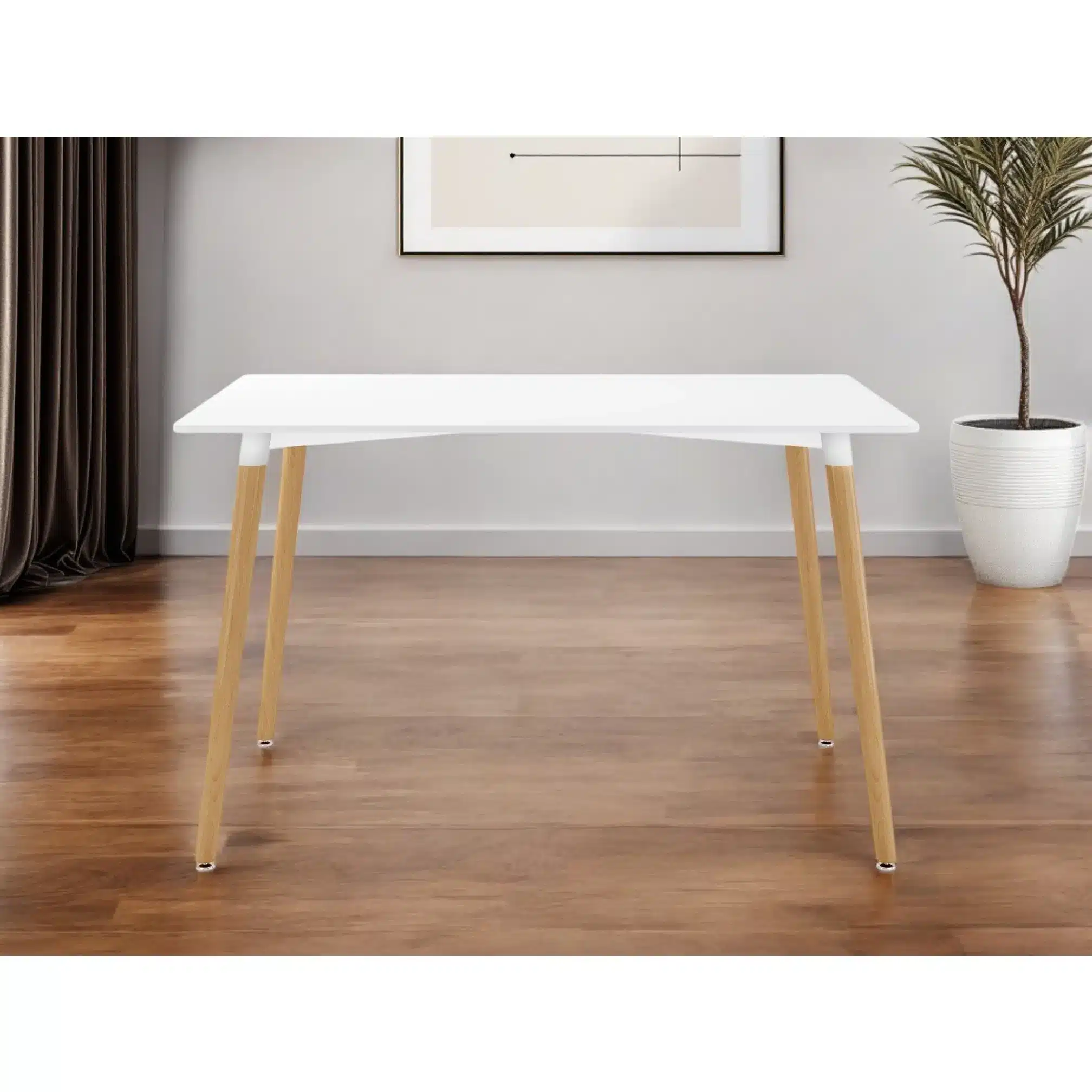 Goldoma 30" White and Natural Solid Wood Dining Table with Sintered Stone Top