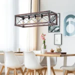 Ship From USA,32" Red Wood Industrial Farmhouse Rectangle Pendant Light, 5-Light Chandelier(No Bulbs) – top view
