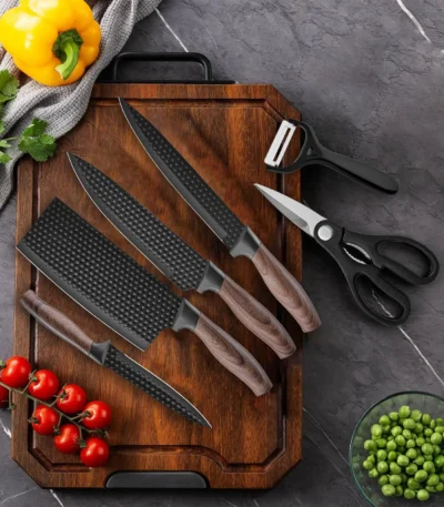 Professional Household Stainless Steel Kitchen Knife Set Six-Piece Chef Knife Set with Scissors Peeler