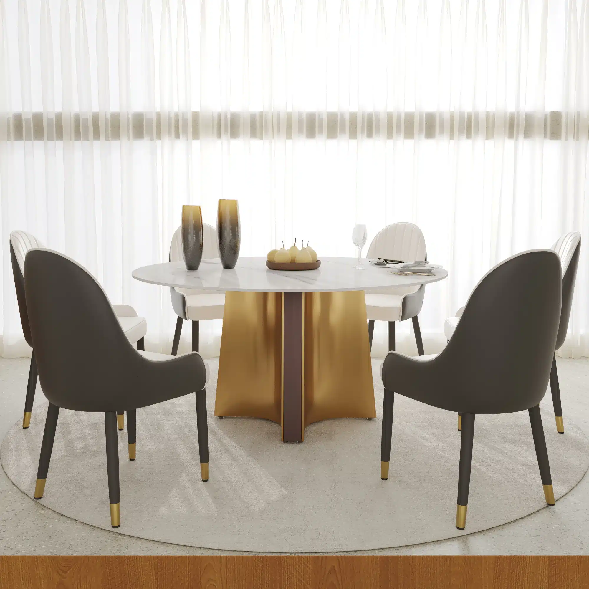 Pandora Round Sintered Stone Dining Table with Rotating Top - 6 Seater