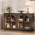 4-Door Large Storage Sideboard Buffet Cabinet with Glass Doors Arched Cabinet with Adjustable Shelves for Kitchen - Image 8
