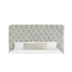 Goldoma modern queen bed with tufted headboard in eco-friendly gray fabric