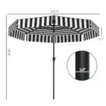 Black patio umbrella with tilt mechanism in outdoor setting