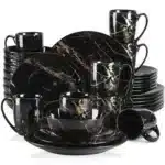 2021 LOVECASA Black 16/32/48 Piece Procelain Dinnerware Set Design By Gold Splash with Dinner Plate,Cake plate,Bowls,Coffee