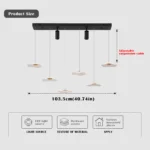 34W Dimmable LED Pendant Light, Modern 6-Leaf Chandelier with Spotlights, Adjustable Hanging Fixture for Kitchen Island,