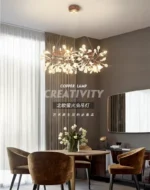 Nordic Chandelier Art Hanging living Room Chandelier Modern Restaurant Kitchen Firefly Lamp Rose Gold/Black Branch Round