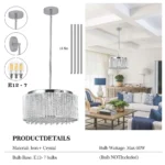 Modern Crystal Chandelier for Dining Room, 16" Round Chandeliers Adjustable Height Hanging Pendant Light Fixtures – top view
