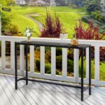 55-inch outdoor bar table with adjustable feet and black iron frame for patio