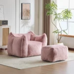 Best bean bag sofa with ottoman in ultra-soft faux fur modern round design