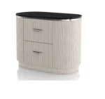 Modern 2-drawer nightstand with USB port and gold capped legs, perfect bedside storage solution