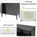 U_STYLE Adjustable Shelf Storage Sideboard with 3 Retro Metal Handles and 4 Pinewood Legs for Entryway Living Room Study