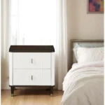 Goldoma Carena White and Brown Nightstand with USB ports – modern two-drawer bedroom storage cabinet
