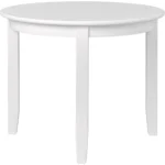 White MDF round dining table with solid wood legs, minimalist design, fully assembled 39 inch table for 4 people