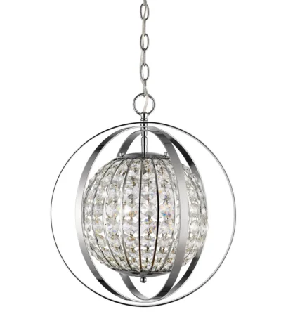 Olivia 1-Light Polished Nickel Crystal Globe Pendant by HMS Elegant Chandelier or Pendant Light