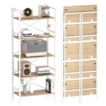 Wood Folding Bookshelf 5-Tier Foldable Shelf with X-Bracket Design Adjustable Feet Space-Saving Storage for Living Room