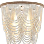 Boho Wood Beaded Chandelier, Farmhouse Pendant Light Large Coastal Chandelier for Living Room Dining Room Entryway UL Listed