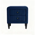 Navy blue velvet nightstand with 2 drawers - modern bedroom bedside table with storage