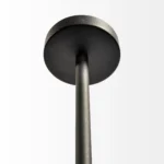 White metal framed hanging light with three E26 bulbs, viewed from below, showing the oval shape and bulb arrangement.