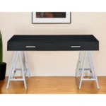HMS 54" Black and Silver Simple Modern Design Writing Desk with Two Wooden Drawers for Home Office or Computer Table