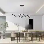 Modern LED Dimmable Pendant Light with Remote, 2-Light 38W Aluminium Linear Chandelier Lamp, 39.3" Black for Dining Room