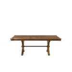 Goldoma 64-inch brown solid wood dining table with removable leaf and trestle base, set in a dining room