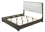 Goldoma Modern Adjustable Full Size Panel Bed with Button Tufted Headboard, Cream White – close-up detail
