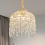 Free Shipping 5-Light Crystal Chandelier Adjustable Height Pendant Light with Grape-Shaped Crystal Bead Strings Modern