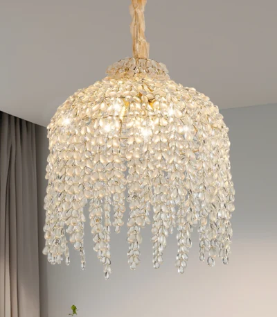 Free Shipping 5-Light Crystal Chandelier Adjustable Height Pendant Light with Grape-Shaped Crystal Bead Strings Modern