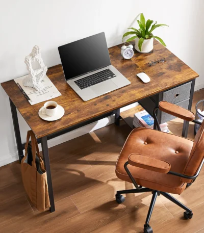 FCJ Modern Computer Desk with Drawer PC Desk for Home Office Living Room Featuring Tempered Glass Shelf Metal Glass