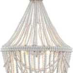 Bohemia Large Wood Beaded Chandelier, Coastal French Country Farmhouse Pendant Light for Living Room Kitchen Island Dining