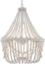 Bohemia Large Wood Beaded Chandelier, Coastal French Country Farmhouse Pendant Light for Living Room Kitchen Island Dining