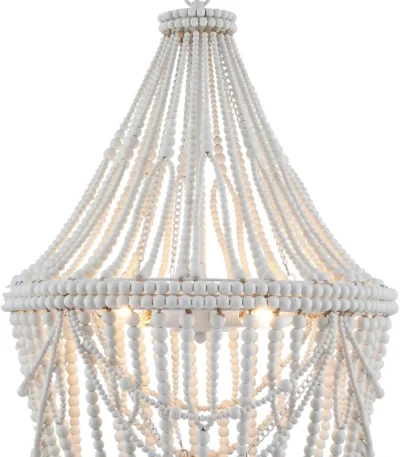 Bohemia Large Wood Beaded Chandelier, Coastal French Country Farmhouse Pendant Light for Living Room Kitchen Island Dining