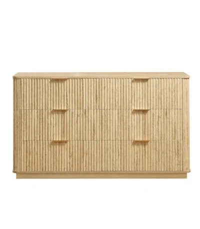 Modern 6-drawer solid oak dresser with natural finish and lighted mirror - Goldoma