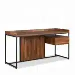 HMS 62" Simple Modern Design Brown Black Wooden Computer Desk Adjustable Laptop Table for Bedroom Home Office or Living Room